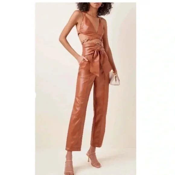 Jonathan Simkhai Tessa faux leather pants in dark mocha brown - Picture 3 of 13